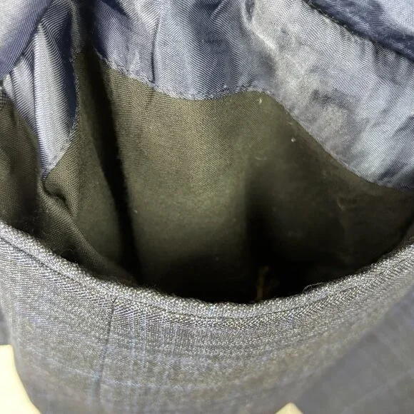 Peter Millar Suit Jacket Mens 48R Blue Gray Plaid 100% Wool 2 Button Blazer - Picture 6 of 13